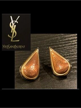 Vintage YSL Yves Saint Laurent
Tri Color Metal Earrings. Pierced. Early 80s.